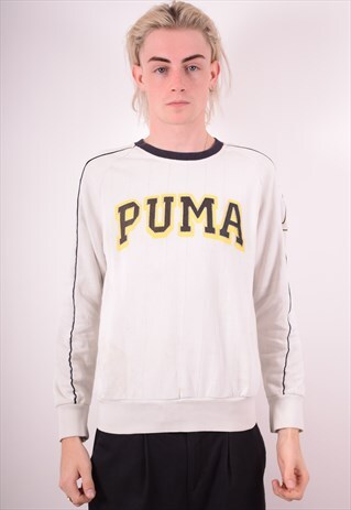 PUMA MENS VINTAGE SWEATSHIRT XS WHITE 90S