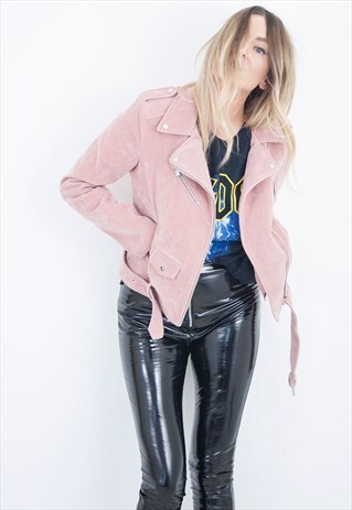 DUSTY PINK VEGAN SUEDE BIKER JACKET