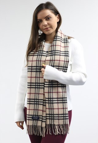 VINTAGE CASHMERE CHECKED SCARF CREAM-AS174