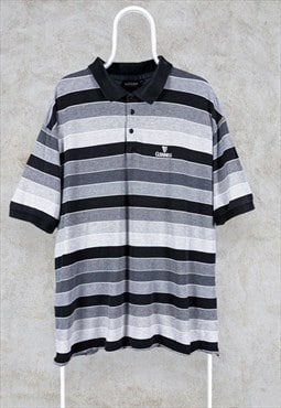 Vintage Guinness Polo Shirt Striped Grey & Black XXXL