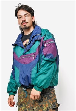 Retro 90s windbreaker hooded jacket multi vintage 