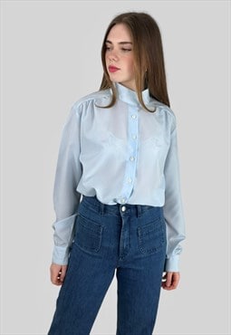 Vintage 80's Lady Joy Pale Blue Long Sleeve Blouse