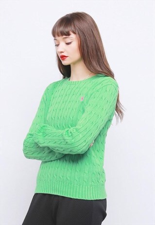 90'S POLO RALPH LAUREN GREEN KNIT COTTON JUMPER SWEATER