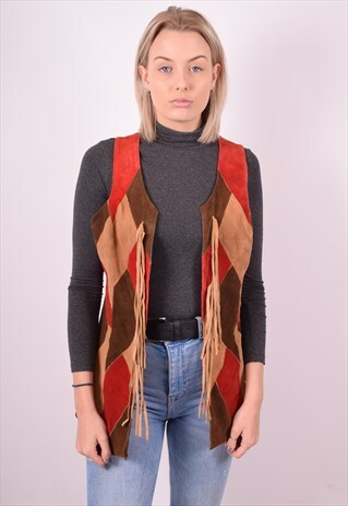 WOMENS VINTAGE SUEDE WAISTCOAT SMALL MULTI 90S