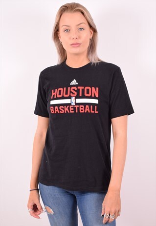 ADIDAS WOMENS VINTAGE HOUSTON T-SHIRT TOP LARGE BLACK 90S