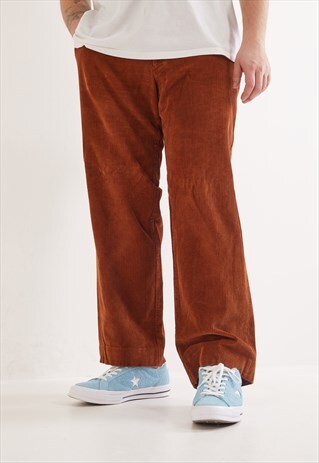 VINTAGE HUGO BOSS STRAIGHT LEG CORDUROY TROUSERS BROWN
