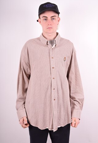 CHAPS MENS VINTAGE SHIRT XL BROWN CHECK 90S