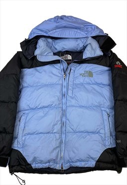 Baby blue the north face logo embroilery full zip up puffer 