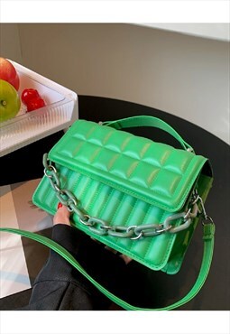 Green Quilted Chain Decor Flap Shoulder Bag