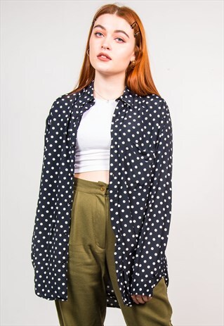 VINTAGE 90'S BLACK & WHITE POLKA DOT SHIRT