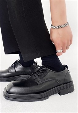Square toe brogues shoes edgy platform boots in black