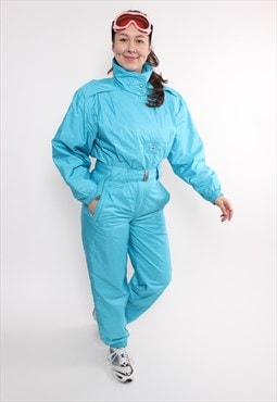 Vintage blue ski suit, 90s one piece ski jumpsuit, women 