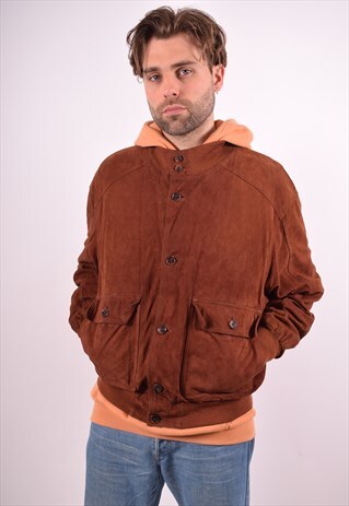 MENS VINTAGE SUEDE BOMBER JACKET LARGE BROWN 90S
