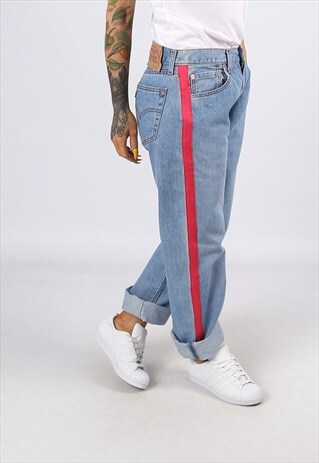 LEVIS 501'S DENIM JEANS REWORKED SIDE STRIPE UK 12 (3AK)