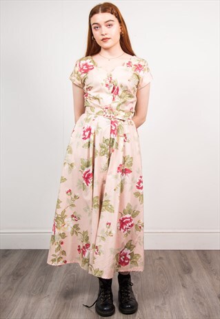 VINTAGE 90'S PINK FLORAL MIDI DRESS
