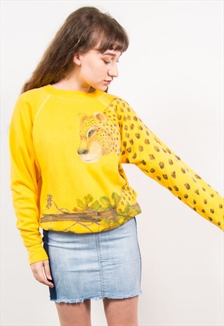 VINTAGE 90'S YELLOW HAND PAINTED LEOPARD PRINT SWEATSHIRT