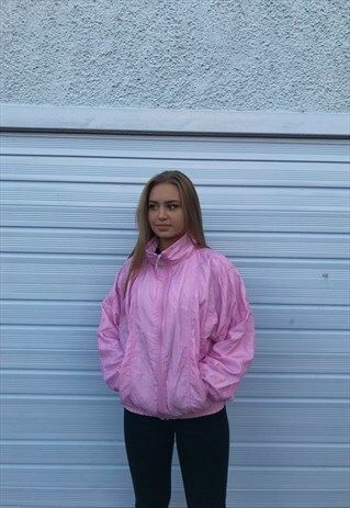 VINTAGE UNISEX RETRO OVERSIZED WINDBREAKER SHELL JACKET PINK