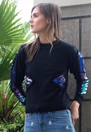BLACK SWEATER WITH SEQUINS