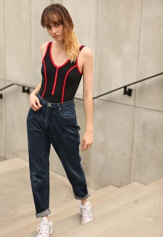 VINTAGE 90'S BODYSUIT BLACK RED