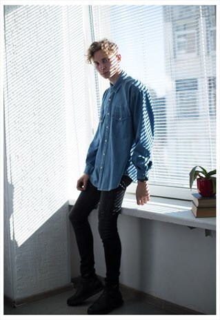 VINTAGE 90'S BLUE DENIM WESTERN STYLE SHIRT
