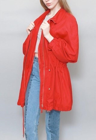 VINTAGE 1990'S RED SOFT COSY PARKA COAT