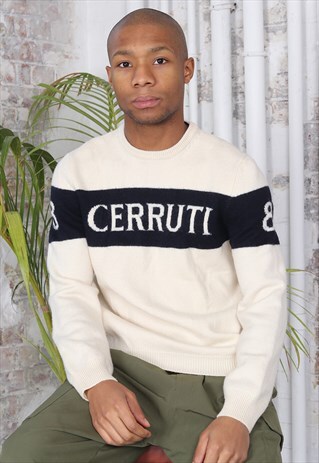 VINTAGE CERUTTI BIG LOGO KNIT JUMPER CREAM