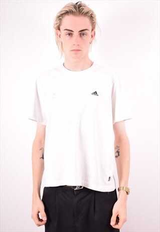 ADIDAS MENS VINTAGE T-SHIRT TOP MEDIUM WHITE 90S