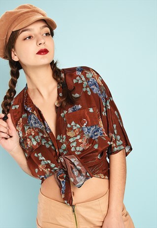 90'S RETRO FLORAL PRINT PARIS CHIC LOOSE-FITTED BLOUSE TOP