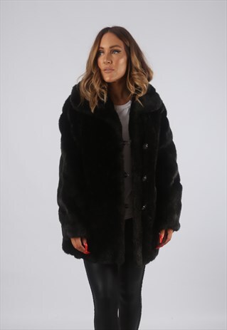VINTAGE FAUX FUR COAT JACKET UK 14 SHORT MID (JHBB)