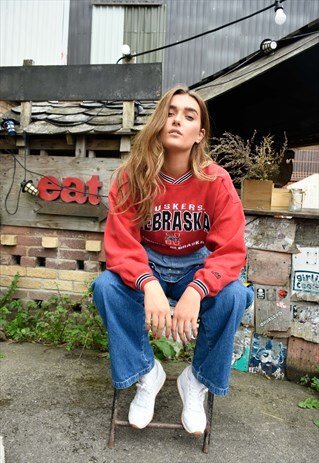 VINTAGE 90S RED LEE SPORT NEBRASKA HUSKERS SWEATER /JUMPER