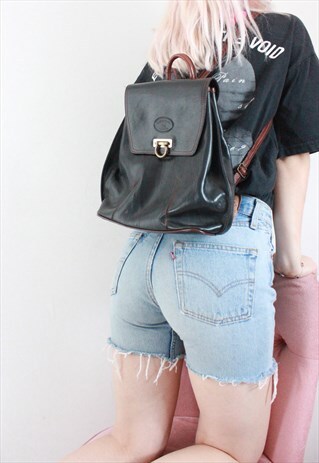 VINTAGE 90S BLACK & BROWN LEATHER RUCKSACK