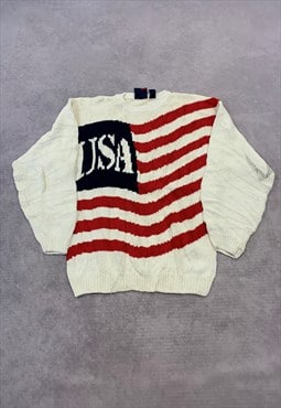 Vintage Knitted Jumper USA Flag Patterned Knit Sweater