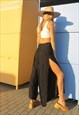 Black Cross Over Wrap Embroidered Trousers with Side Splits