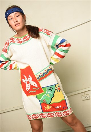 80S RETRO NOVELTY PRINT KNIT MINI DRESS JUMPER