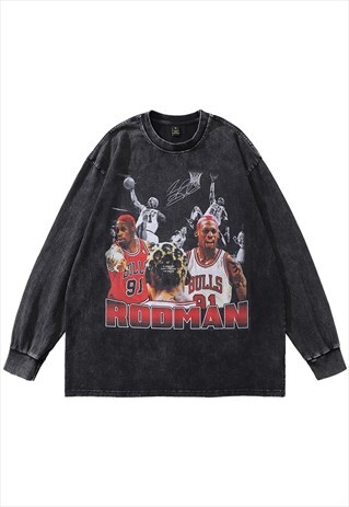 DENNIS RODMAN T-SHIRT VINTAGE WASH TOP BASKETBALL LONG TEE