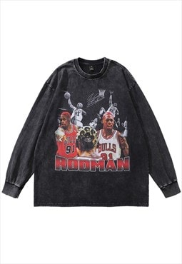Dennis Rodman t-shirt vintage wash top basketball long tee