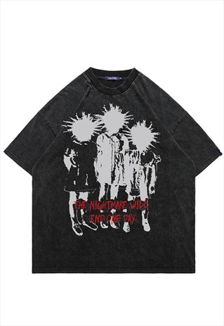 PUNK T-SHIRT VINTAGE WASH SPIKY HEAD TOP RETRO RAVER TEE