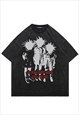Punk t-shirt vintage wash spiky head top retro raver tee
