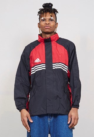 VINTAGE 80'S ADIDAS STRIPED RED / BLACK SPORTS JACKET