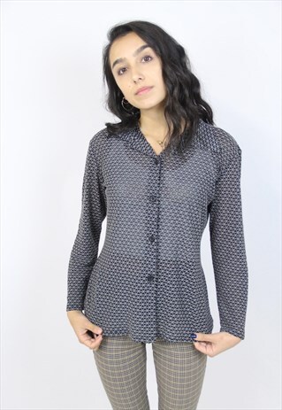 VINTAGE 90'S BLACK PATTERNED BLOUSE