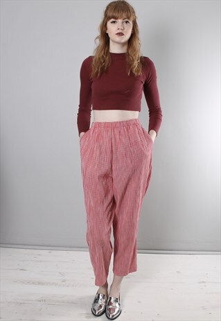 VINTAGE 80S RED GINGHAM CHECK HIGH WAISTED TROUSERS