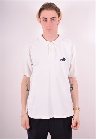 PUMA MENS VINTAGE POLO SHIRT MEDIUM WHITE 90S