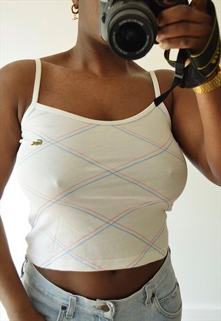 Y2K THIN STRAP CAMI VEST TOP WHITE IN CHECK PRINT