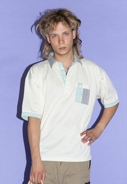 Vintage Y2K classy light polo shirt in eggnog yellow & blue