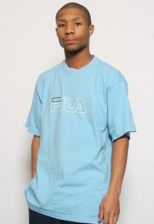VINTAGE FILA SPELL OUT LOGO T-SHIRT BLUE