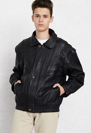 VINTAGE BLACK BIKER LEATHER JACKET