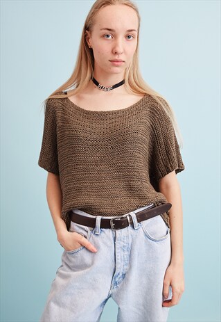 90'S RETRO HANDKNITTED MOMS OVERSIZED CROP TOP BLOUSE