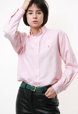 RALPH LAUREN STRIPED COTTON BUTTONS UP SHIRT BLOUSE 2124