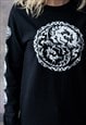 YIN YANG DRAGON LONG SLEEVE PRINT BLACK T SHIRT TEE WOMEN