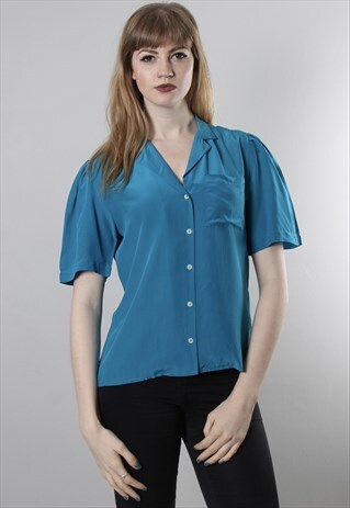 VINTAGE 60S TURQUOISE SILK BLOUSE